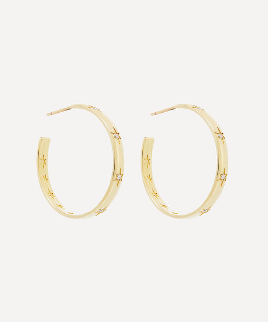 9ct Gold Lanthe Star Diamond Hoop Earrings