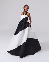 Strapless Color Blocked Ball Gown