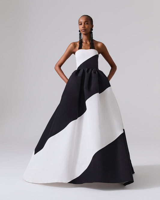 Strapless Color Blocked Ball Gown