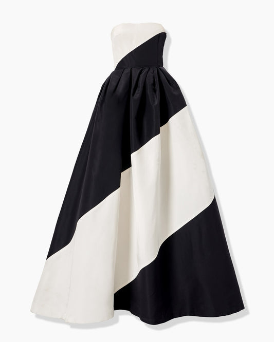 Strapless Color Blocked Ball Gown