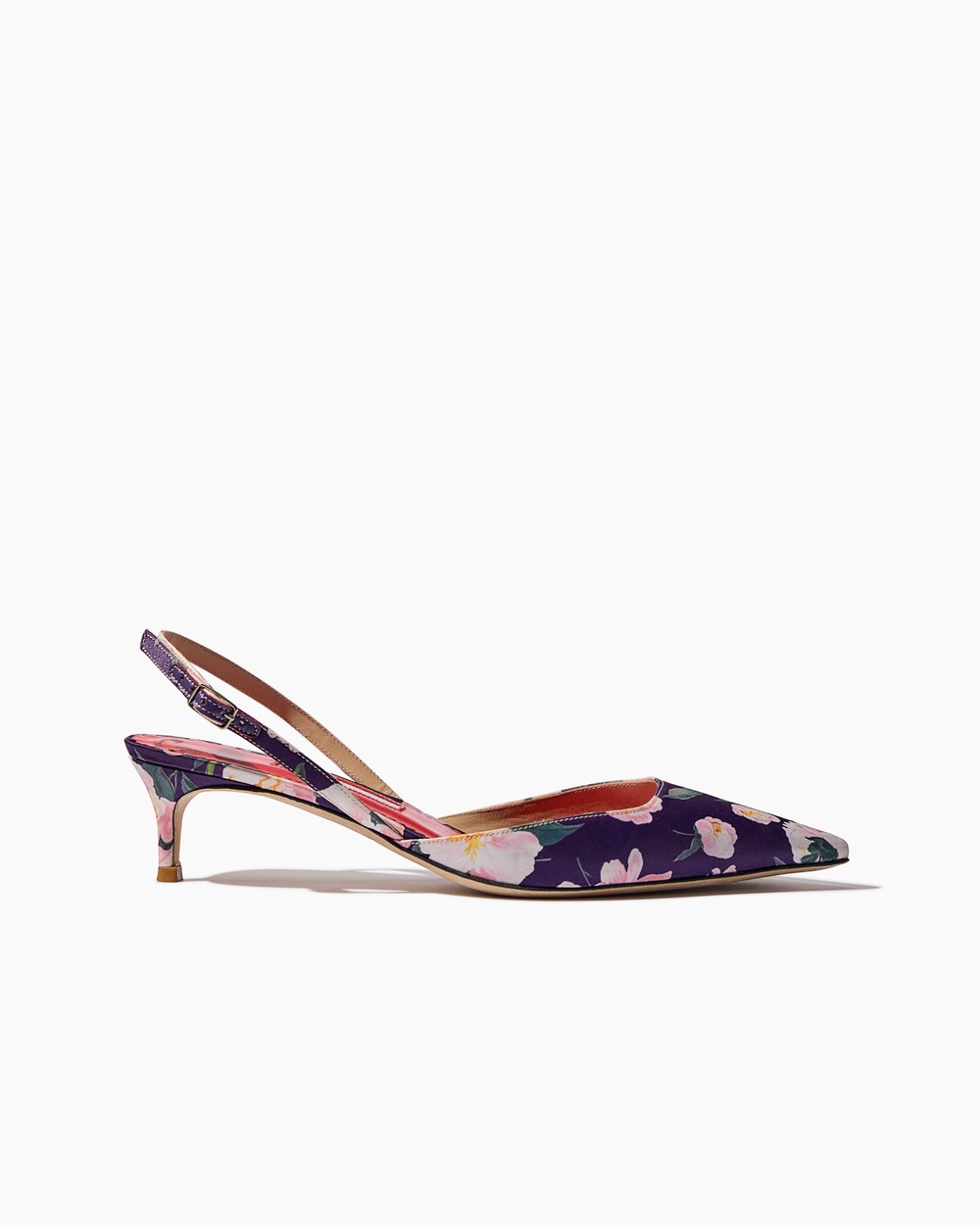 Floral-Print Kitten Heel Slingback