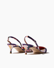 Floral-Print Kitten Heel Slingback