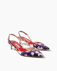 Floral-Print Kitten Heel Slingback