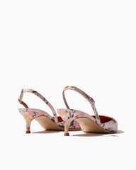 Floral-Print Kitten Heel Slingback