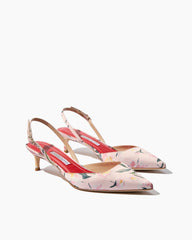 Floral-Print Kitten Heel Slingback