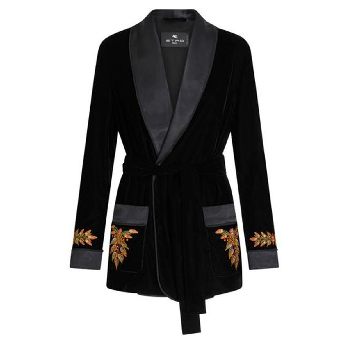 Velvet Robe Jacket With Foliage Embroidery