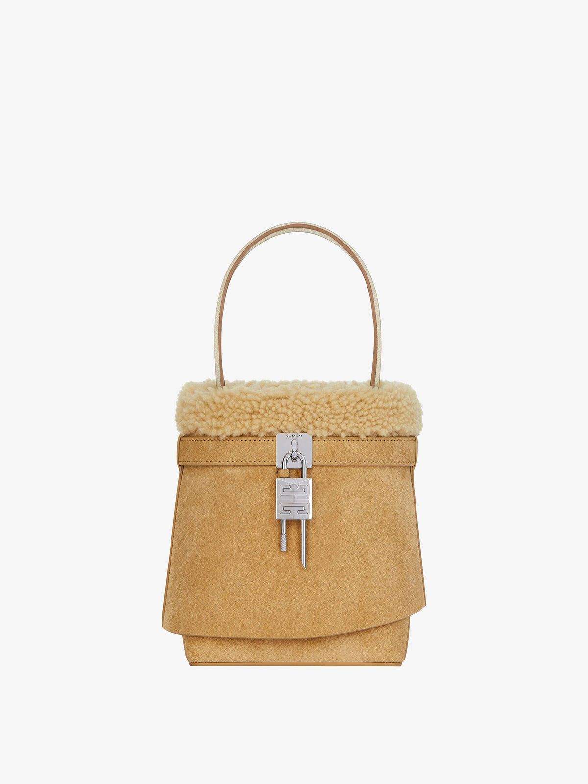 Shark Lock Bucket Bag In Suede And Shearling