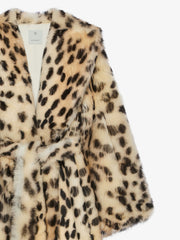 Oversized Coat In Fur With Leopard Print