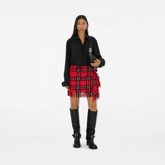 Check Wool Cashmere Scarf Skirt