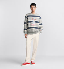 Grey Cotton Fleece with Stripes Sweater