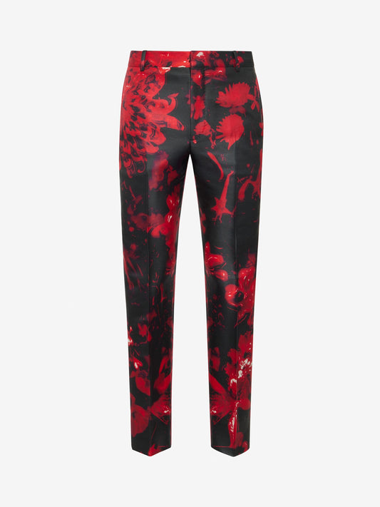 Men's Wax Flower Cigarette Trousers in Black/Red