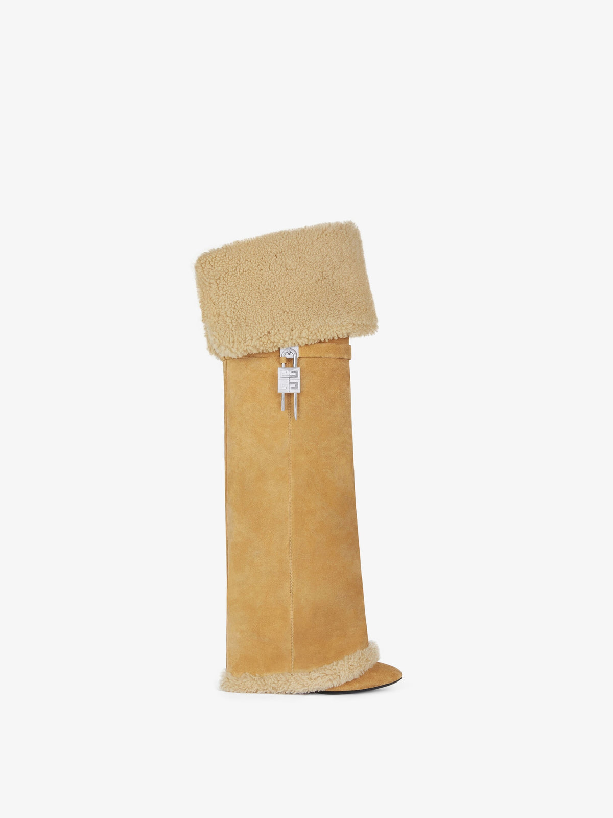 Shark Lock Stiletto Boots In Suede And Shearling