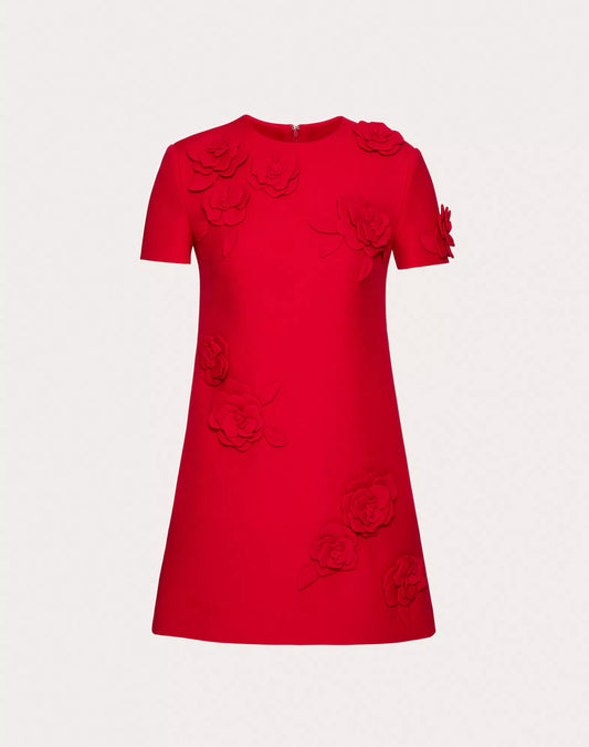 Embroidered Crepe Couture Short Dress