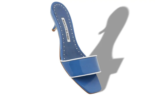 Helamu Blue Patent Leather Open Toe Mules