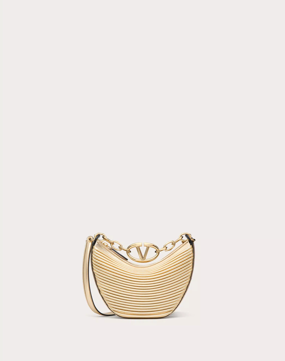 Mini Vlogo Moon Hobo Bag In Metallic-effect Nappa Leather With Chain