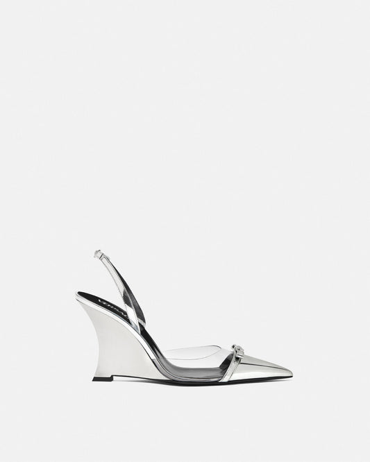 Gianni Ribbon Metallic Wedge Pumps 95 MM