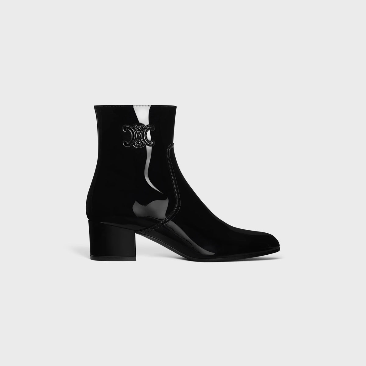 Les Bottes Celine Triomphe Zipped Boot In Patent Calfskin