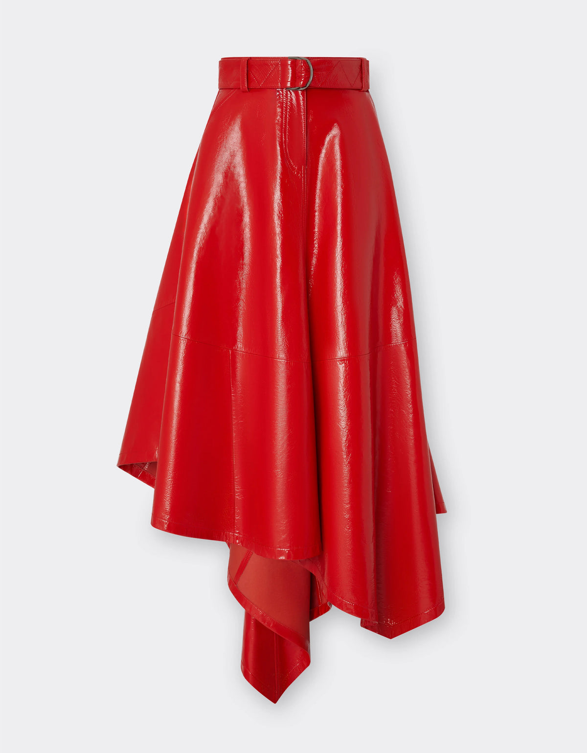 Asymmetrical Skirt In Glossy Coated Leather