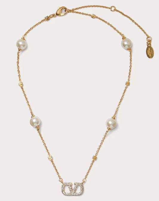 Vlogo Signature Metal Necklace With Swarovski® Crystals And Pearls