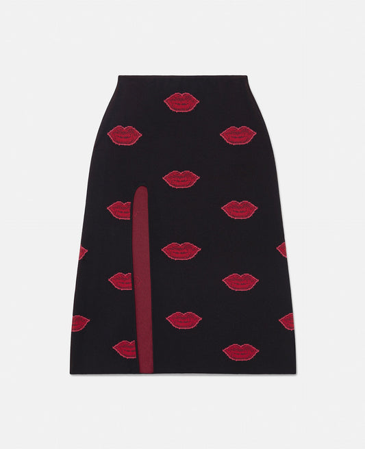 Lips Graphic Knit Mid-Rise Midi Skirt