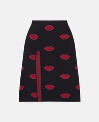 Lips Graphic Knit Mid-Rise Midi Skirt