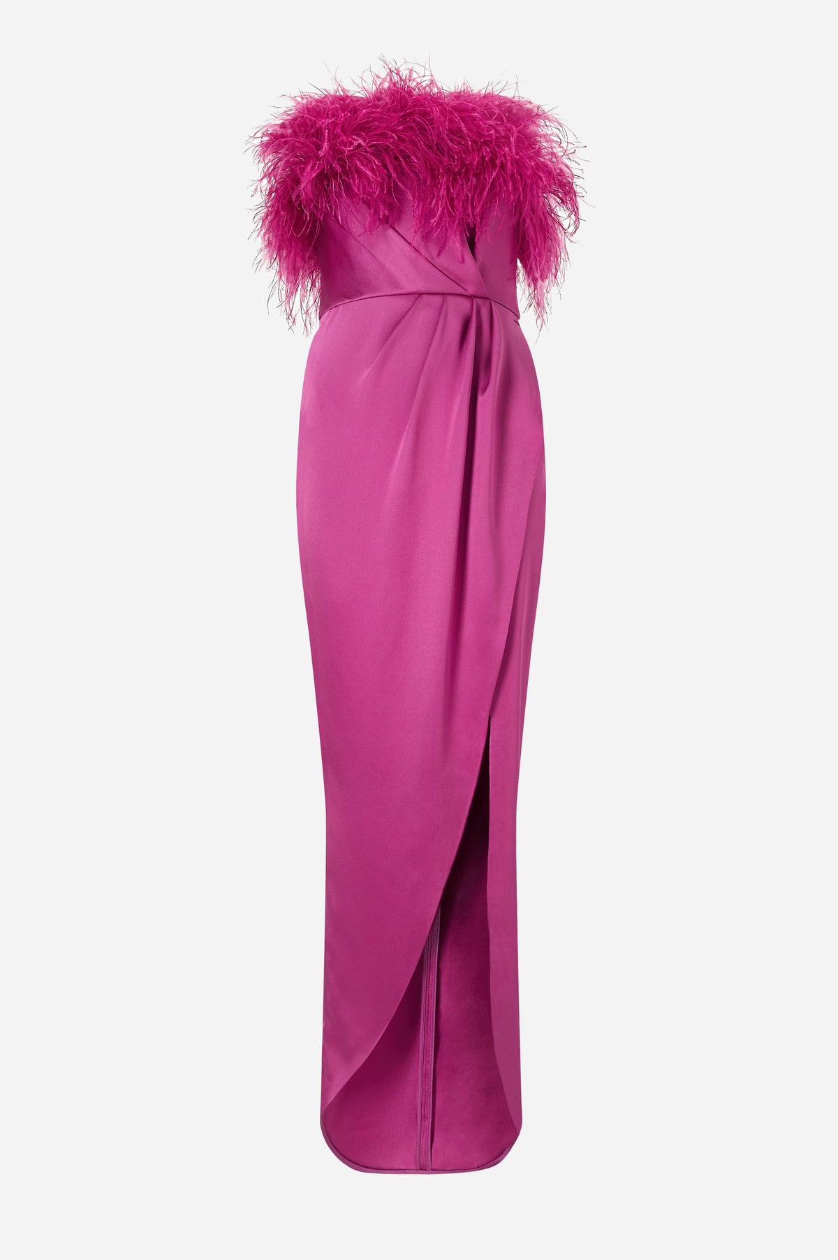 Pomegranate Double Silk Satin Feather Draped Dress