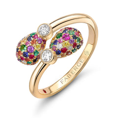 Emotion Yellow Gold Multicoloured Gemstone Crossover Ring