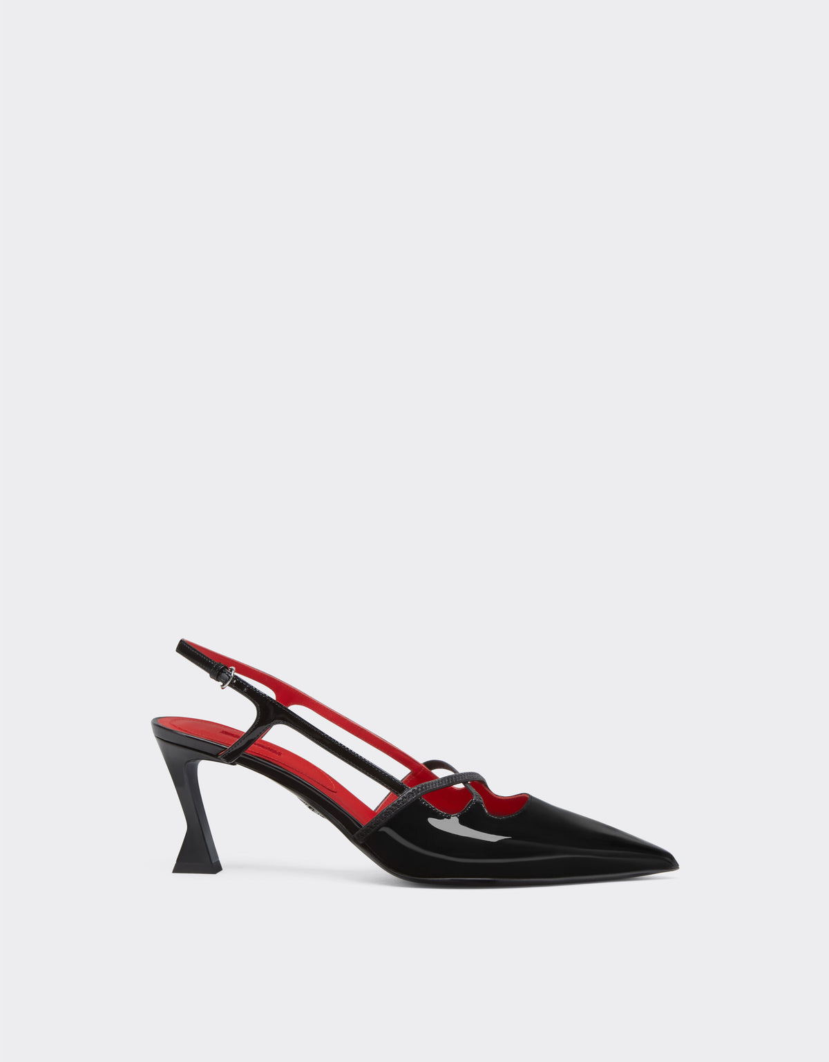 Slingback Shoes In Black Patent Leather With Midi Heel