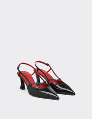 Slingback Shoes In Black Patent Leather With Midi Heel