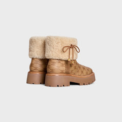 Celine Bulky Cropped Triomphe Boot In Suede Stamped Calfskin And Shearling