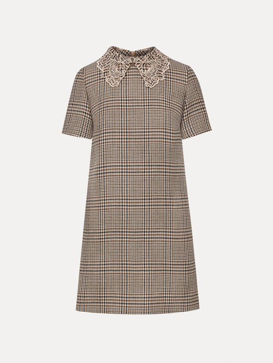 Peony Guipure Collar Plaid Shift Dress