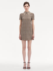 Peony Guipure Collar Plaid Shift Dress