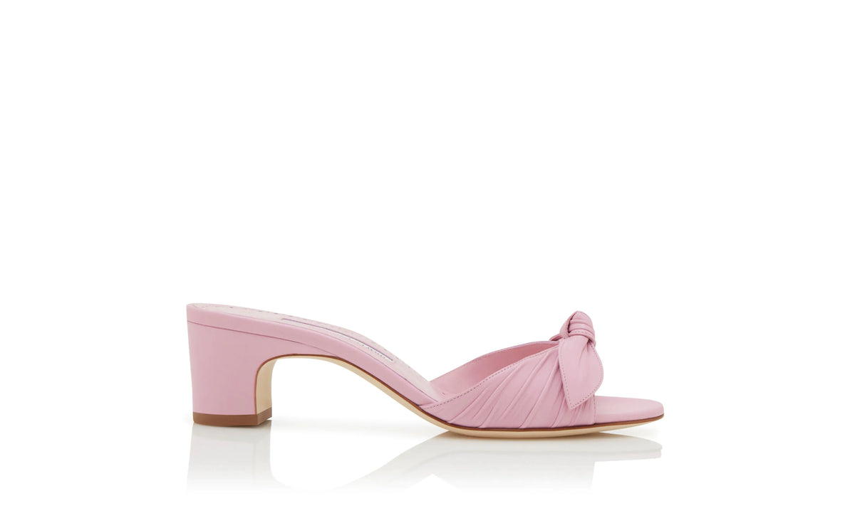 Light Purple Nappa Leather Bow Detail Mules