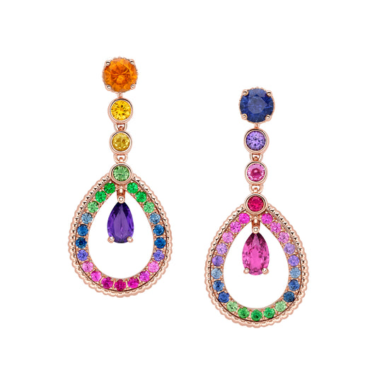 Colours of Love Rose Gold Amethyst and Pink Sapphire Rainbow Tear Drop Earrings