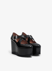 Criss Cross Wedges In Patent Calfskin