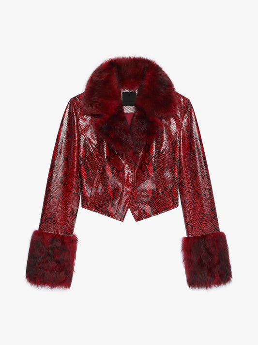 Slim Fit Jacket In Python Print Leather And Fur