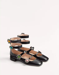 Preshoes Ballerinas With Straps In Kidskin With Jewel Buttons 20mm