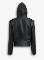 Leather Hooded Biker Jacket