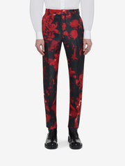 Men's Wax Flower Cigarette Trousers in Black/Red