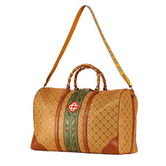 Brown Leather Diamond Monogram Grand Prix Weekender