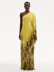 One Shoulder Sequin Fringe Caftan