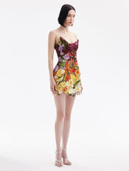 Rainbow Flower Threadwork Cocktail Dress