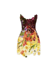 Rainbow Flower Threadwork Cocktail Dress