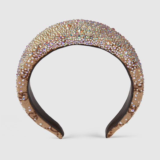 Gg Canvas Hairband With Crystals