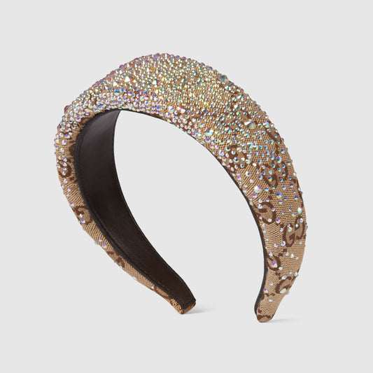 Gg Canvas Hairband With Crystals