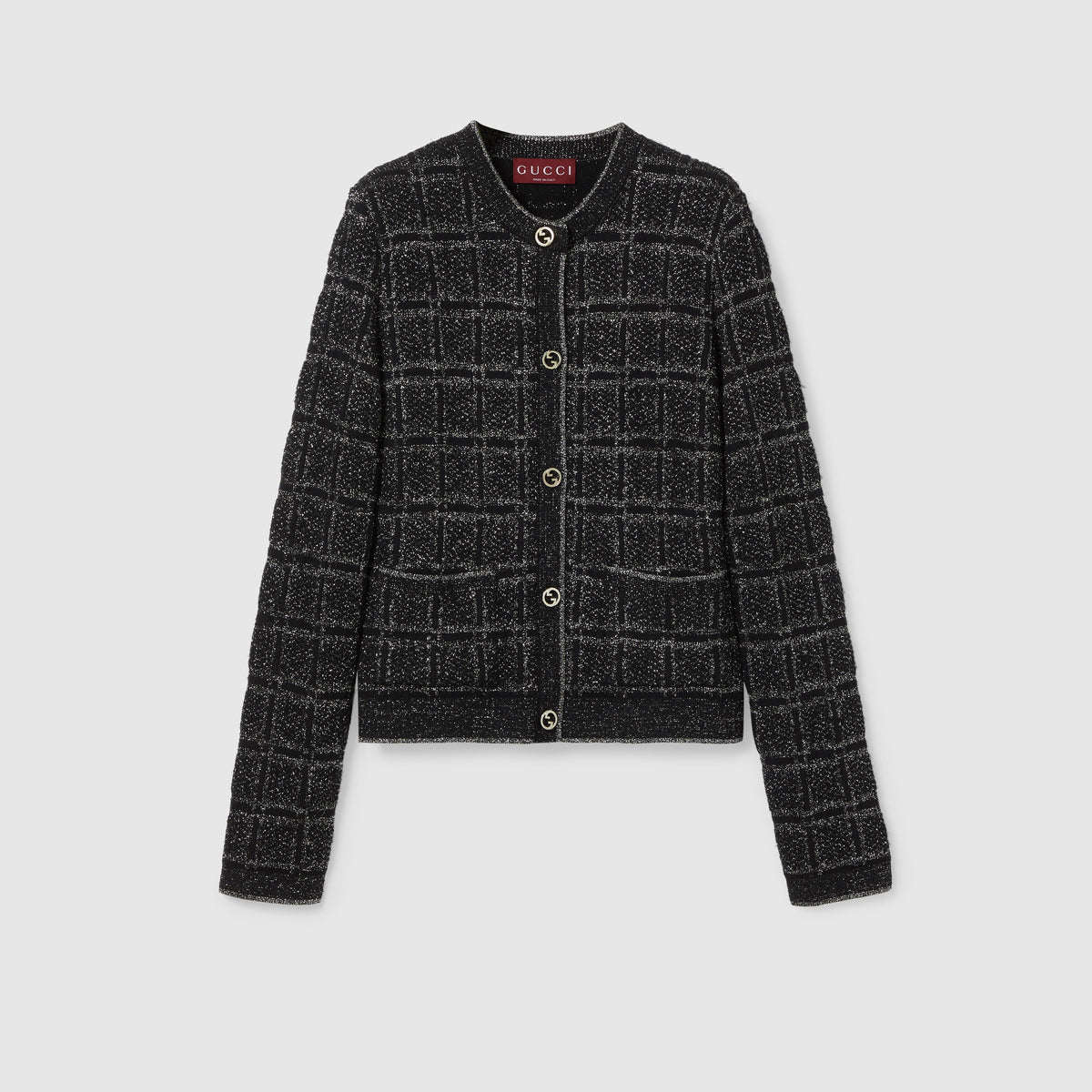 Wool And Lamé Check Jacquard Cardigan