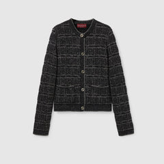 Wool And Lamé Check Jacquard Cardigan