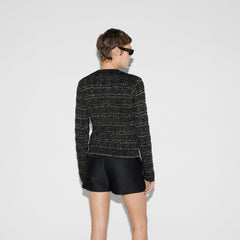 Wool And Lamé Check Jacquard Cardigan