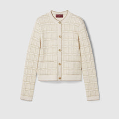 Wool And Lamé Check Jacquard Cardigan