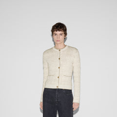 Wool And Lamé Check Jacquard Cardigan